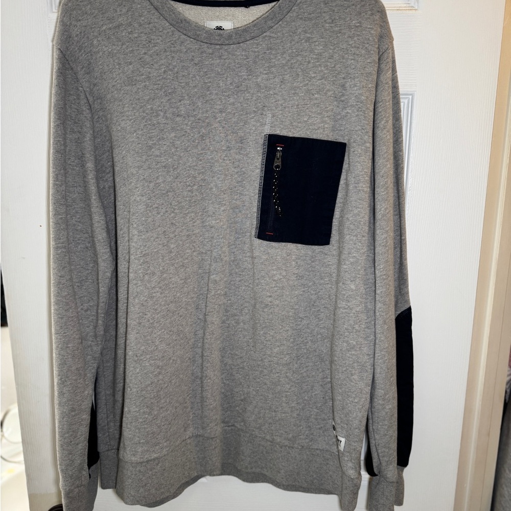 Element Gray Crewneck Sweater with Navy Pocket